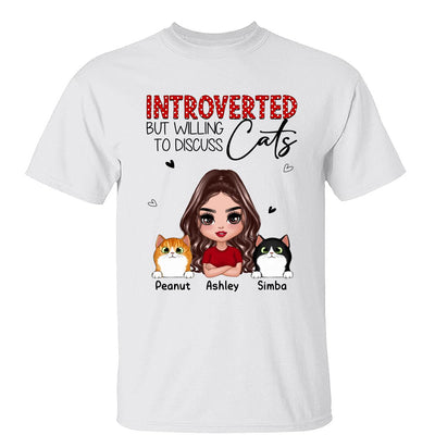 Introverted But Willing To Discuss Cats Funny Doll Cat Mom Polka Dot Pattern Personalized Shirt