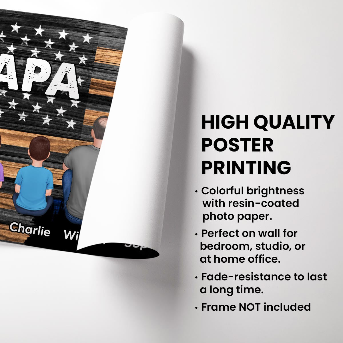 Dad Grandpa Papa Back View Sitting With Kids Half Nation Flag - Personalized Poster