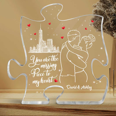 The Missing Piece To My Heart Couple Kissing Outline Personalized Puzzle Acrylic Plaque