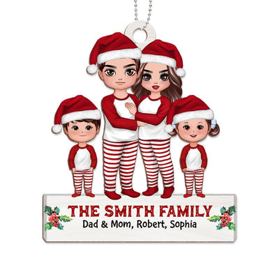 Pajamas Doll Family Standing Christmas Personalized Wooden Ornament