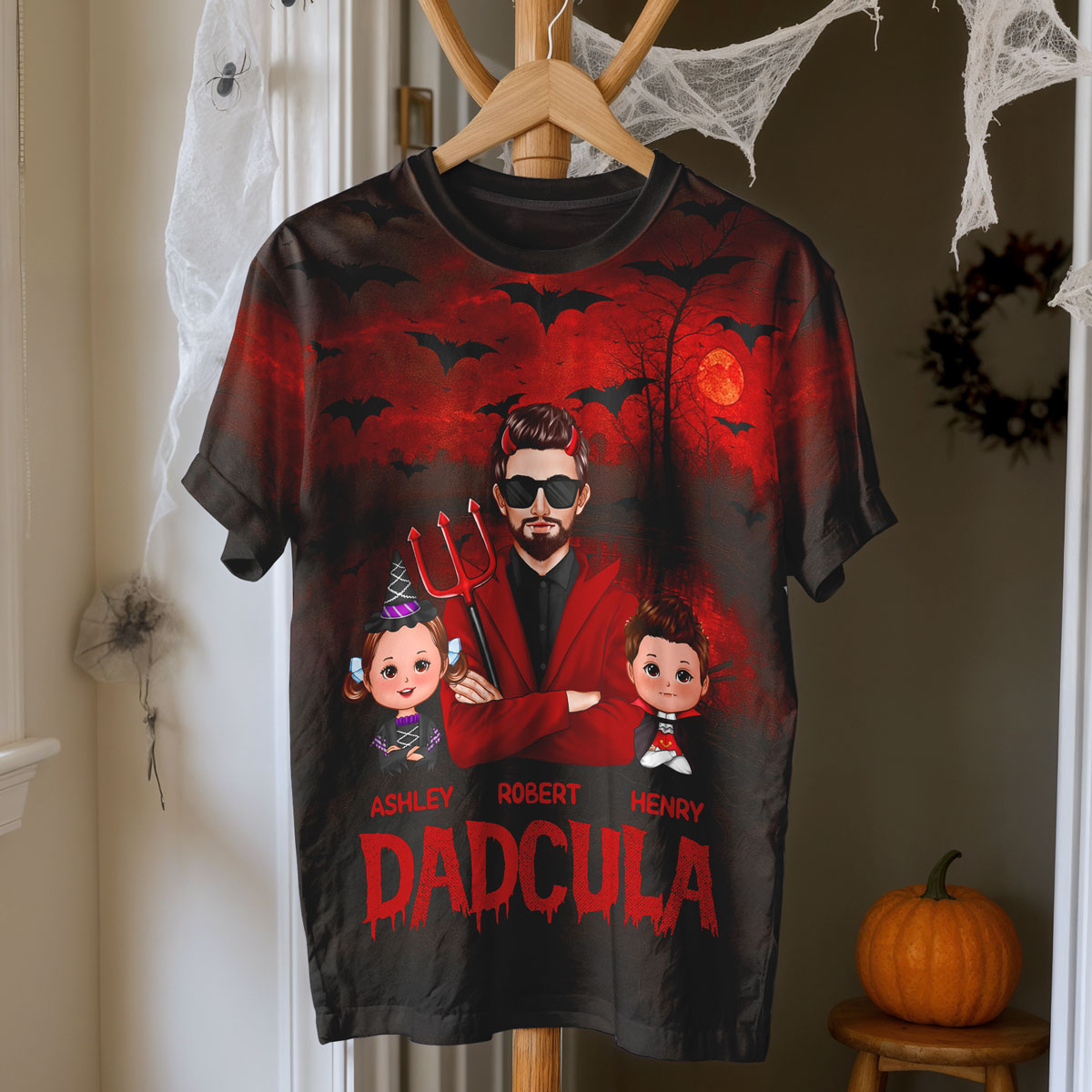 Halloween Dad Grandpa With Kids Dracula Personalized Shirt