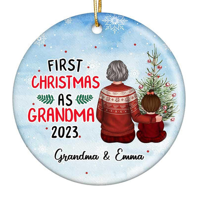 First Christmas As Grandma New Born Baby Personalized Circle Ornament