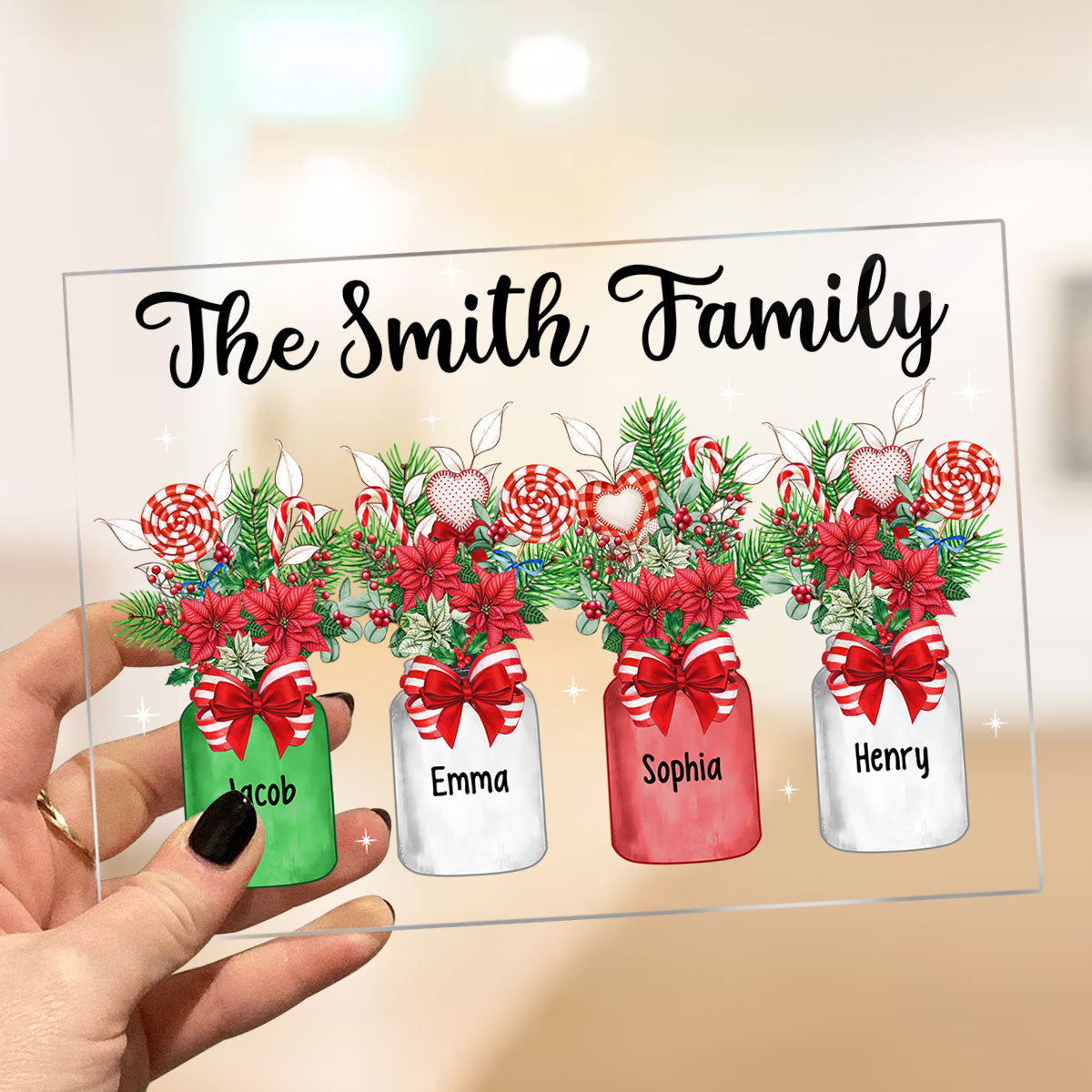Family Christmas Mason Jar Personalized Acrylic Plaque