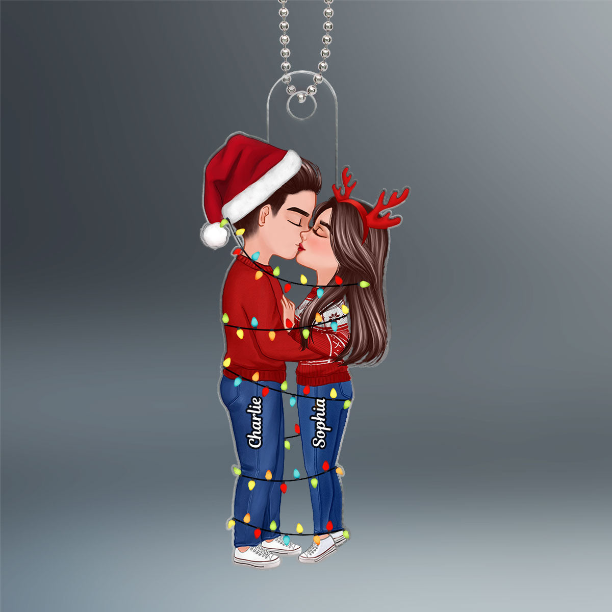 Christmas Couple Kissing With Light String Personalized Acrylic Ornament
