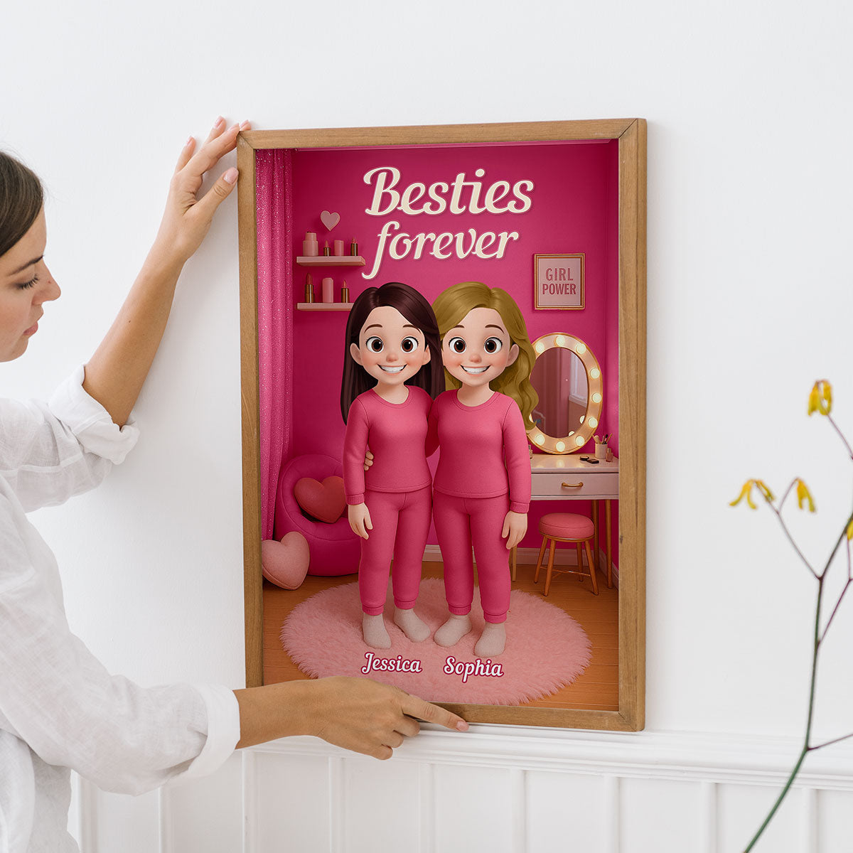 3D Effect Besties Pink Tone Dream Dollhouse Personalized Poster