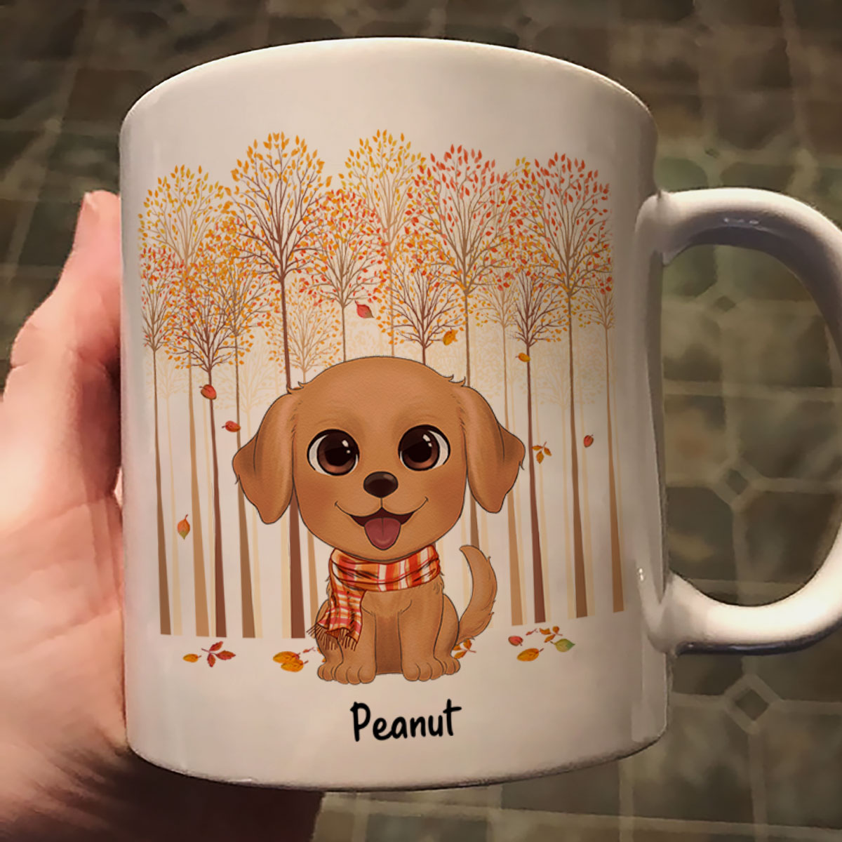Fall Season Tree Line Watercolor Cute Dogs Personalized Mug