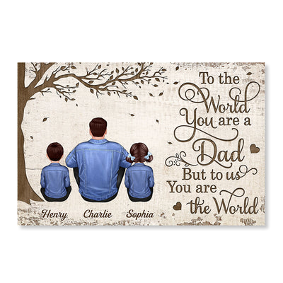 Denim Back View Dad And Kids Dogs Cats Sitting Personalized Horizontal Poster