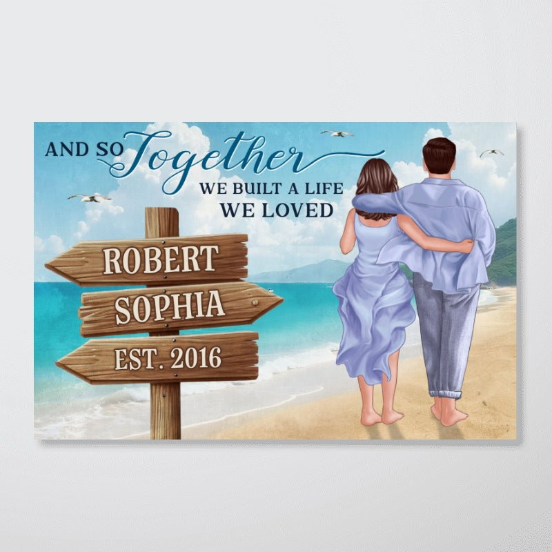 Couple Embracing And Walking On The Beach Personalized Poster, Heartfelt 2025  Gift For Couple, For Him, For Her, Boyfriend, Girlfriend, Husband, Wife