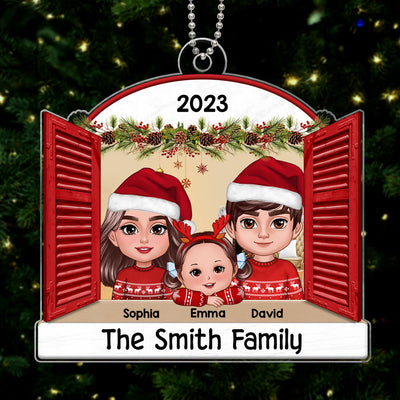 Family Looking Out Window Christmas Keepsake Personalized Acrylic Ornament