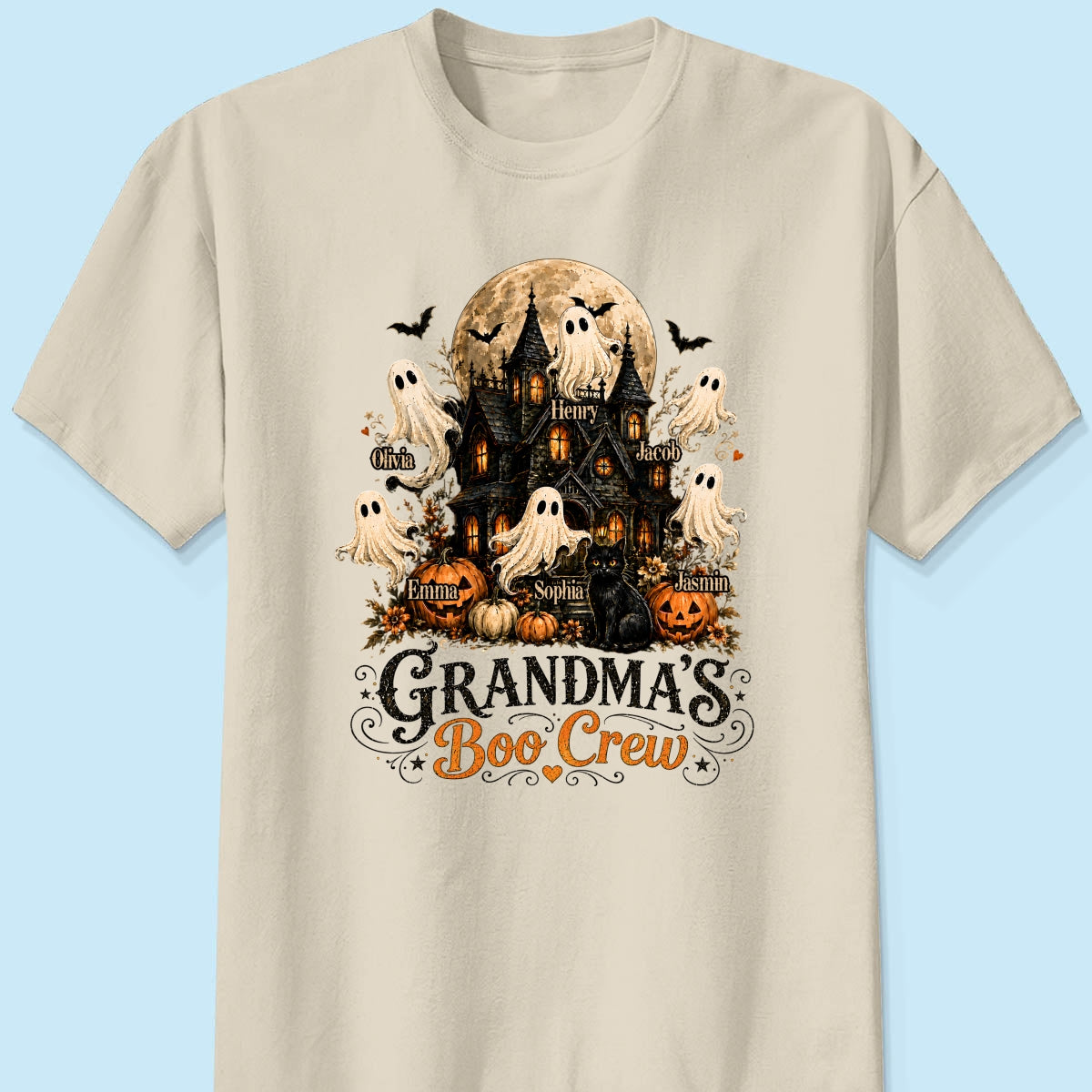 Grandma's Boo Crew Haunted House Halloween - Personalized Shirt - Gift for Grandma