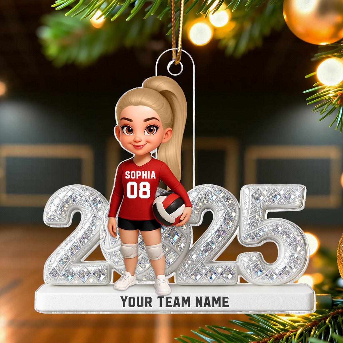 3D Effect Christmas Volleyball Player Keepsake - Personalized Acrylic Ornament - Gift For Volleyball Lovers, School Volleyball Team