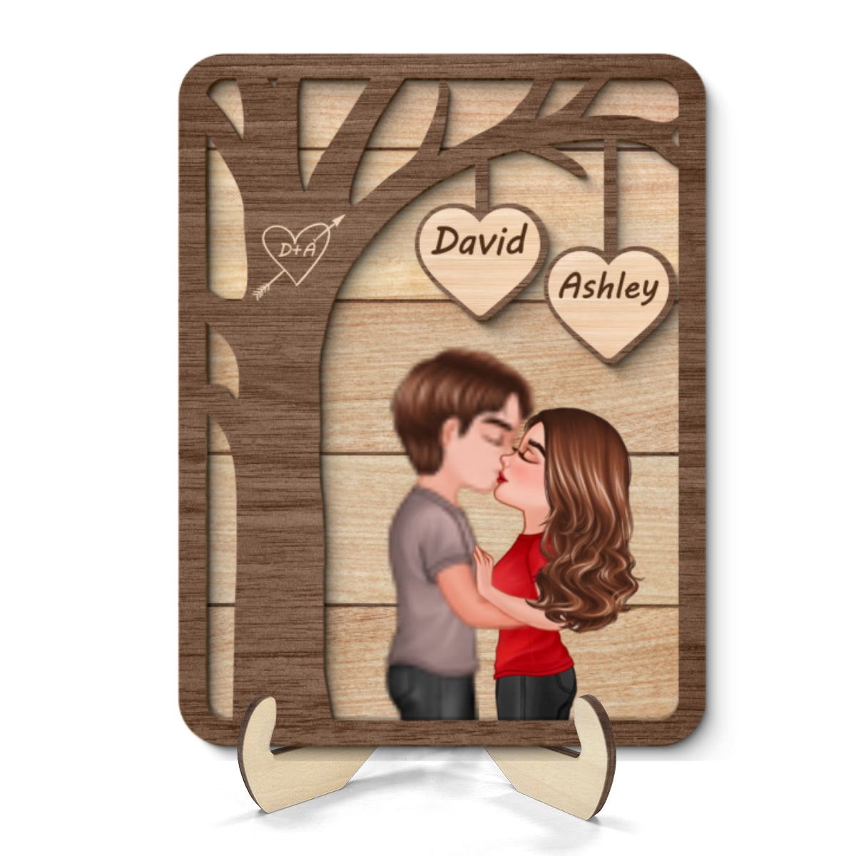 Couple Kissing Under Tree Personalized 2-Layer Wooden Plaque, Heartfelt 2025 Valentine‘s Day Gift For Him, For Her, Husband, Wife, Boyfriend, Girlfriend