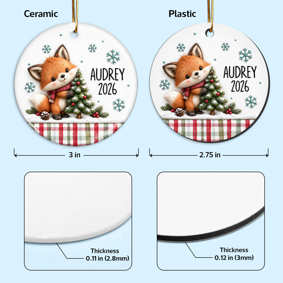 Cute Woodland Animals 2D Flat - Personalized Ceramic Ornament - Christmas Keepsake Gift For Kids, Son, Daughter