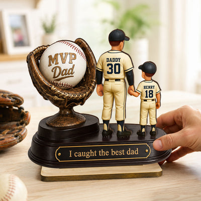We Caught the Best Dad Baseball Trophy - Personalized 2-Layered Wooden Plaque - Father's Day Gift for Dad, Husband