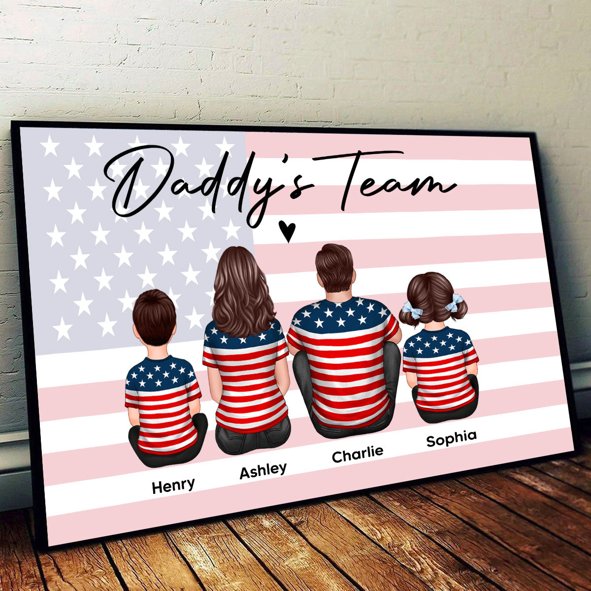 Proud American Daddy's Team Family Sitting Personalized Poster, Meaningful Father's Day Gift for Dad, Gift for Husband