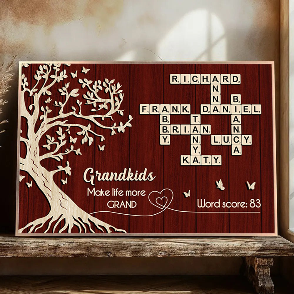 Grandkids Make Life More Grand Crossword Wall Art - Personalized Poster - Sentimental Gift for Grandma