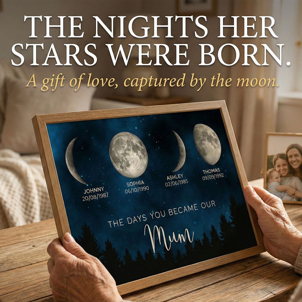 Galaxy Night The Day You Become Mum Grandma Custom Birth Moon Phase - Personalised Poster, Mother's Day Gift For Mum, Grandma