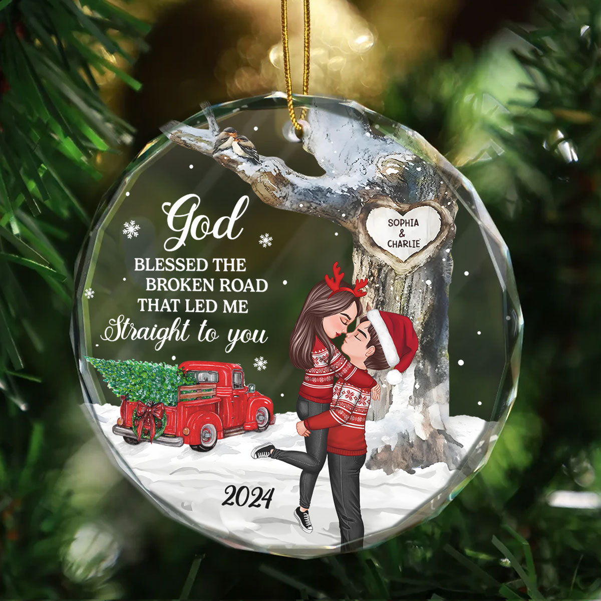 God Gave Me You Couple Hugging Kissing Personalized Crystal Glass Ornament, Christmas Gift For Husband Wife, Anniversary Gift