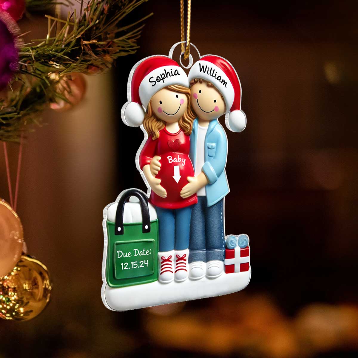 Personalized Baby on the Way Couple Christmas Ornament, 3D Effect Christmas Ornament, Christmas Keepsake for New Parents