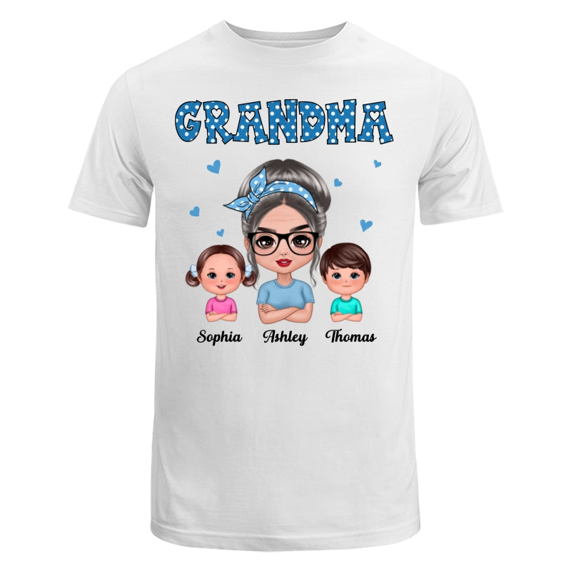 Blue Polka Dot Grandma With Grandkids Pattern Personalized Shirt