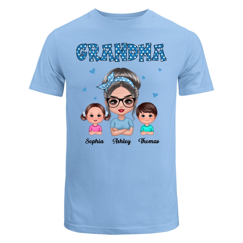 Blue Polka Dot Grandma With Grandkids Pattern Personalized Shirt