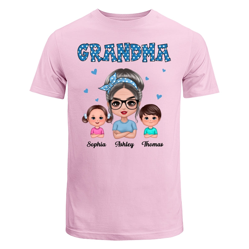 Blue Polka Dot Grandma With Grandkids Pattern Personalized Shirt