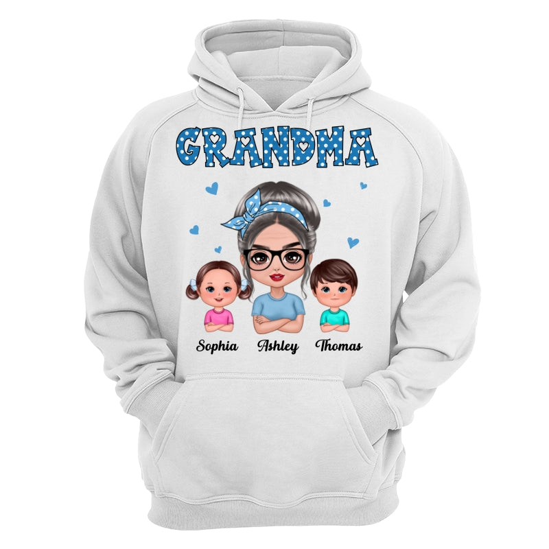 Blue Polka Dot Grandma With Grandkids Pattern Personalized Shirt
