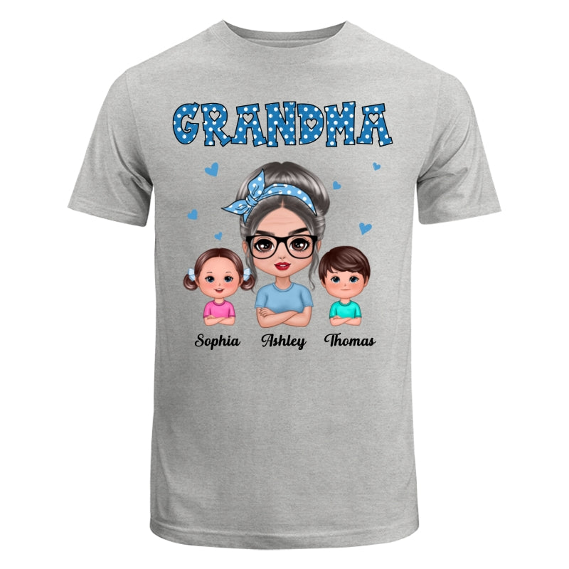 Blue Polka Dot Grandma With Grandkids Pattern Personalized Shirt