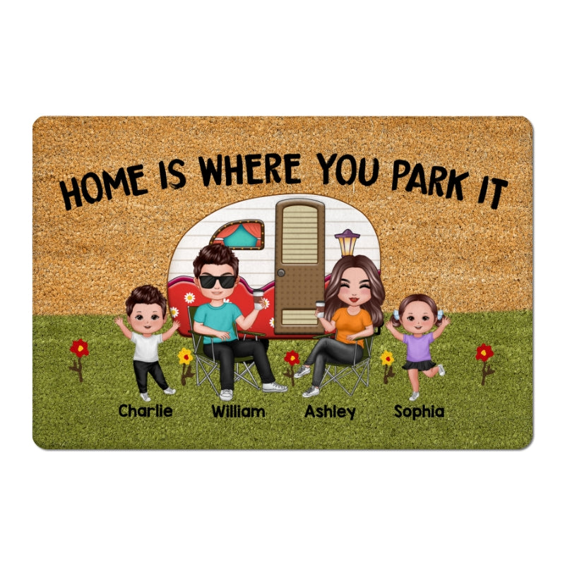 Beautiful Whole Family Doll Camping Couple Dad Mom Kids Dogs Cats Personalized Doormat