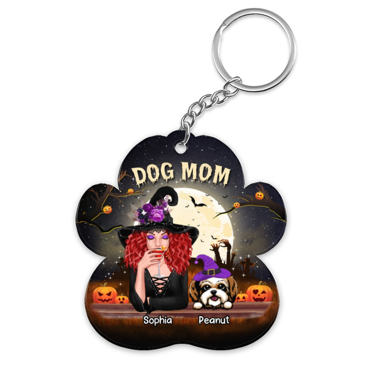 Halloween Night Dog Mom Witch Personalized Acrylic Keychain