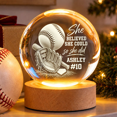 Proud Baseball Player Name And Number - Personalized Crystal Ball LED Night Light - Christmas Gift For Teenagers, Baseball Players, Baseball Lovers, Daughter, Granddaughter, Son, Grandson