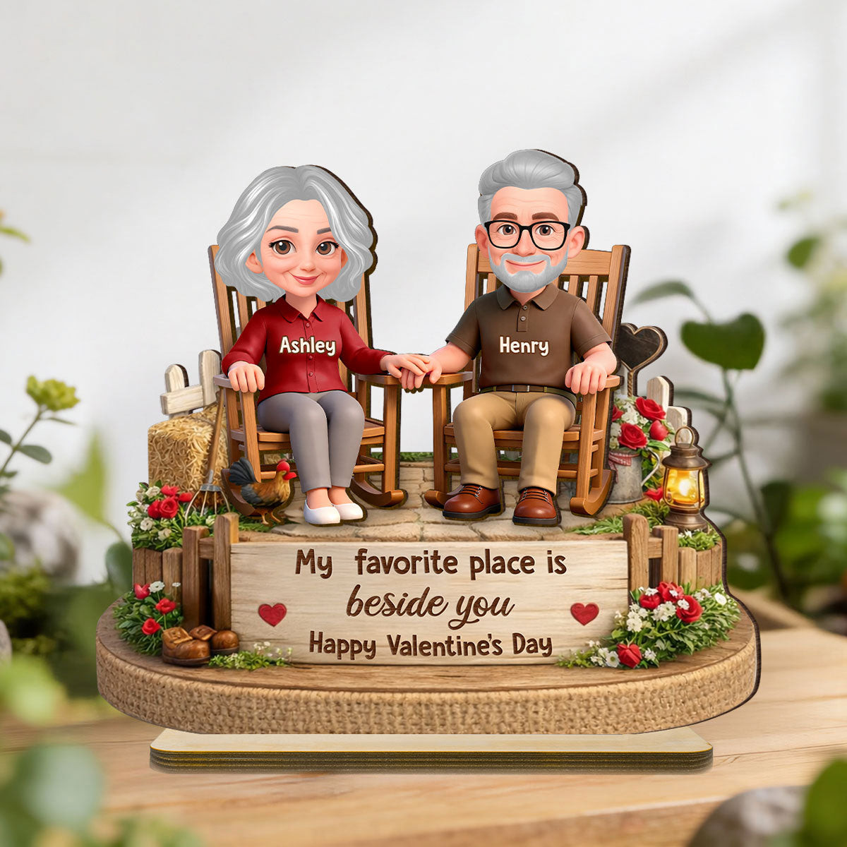 My Favorite Place is Beside You Farmhouse Couple - Personalized 2-Layered Wooden Plaque - Valentine's Day Gift for Her, for Him