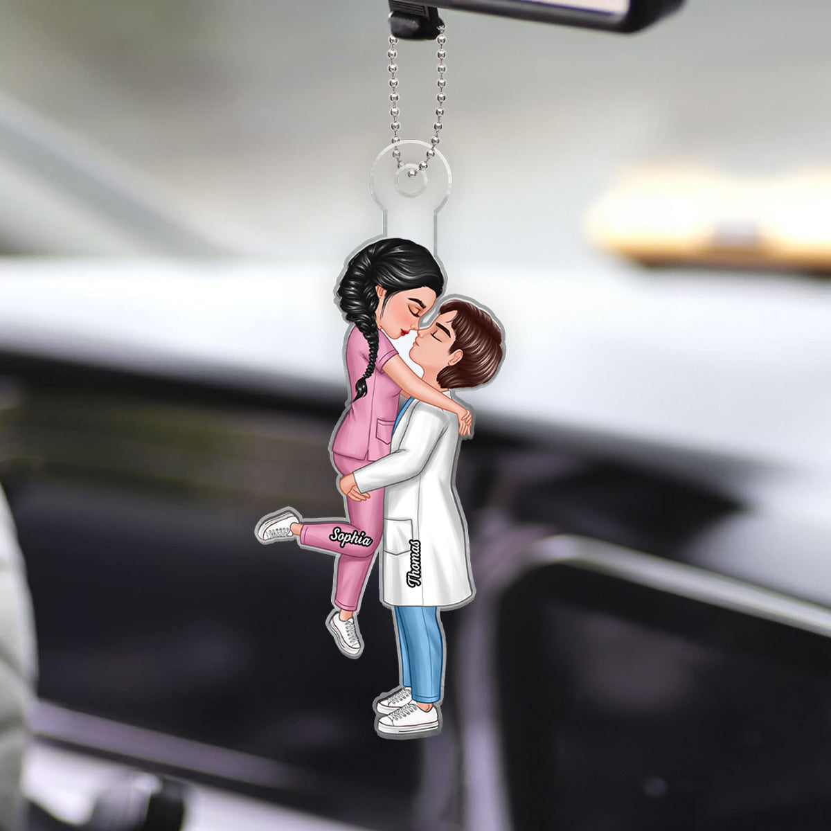 Hero Couple Hugging Kissing Personalized Acrylic Car Hanger Ornament, Anniversary  Gift For Him, For Her, For The Couple