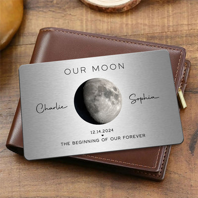 Our Moon Couple Gift Moon Phase Art Anniversary Gift For Him Personalized Metal Wallet Card