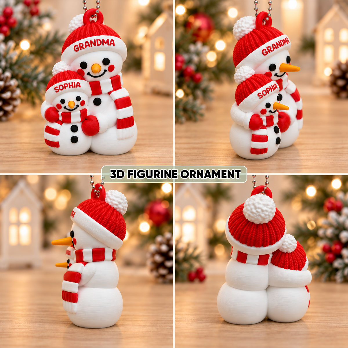 Heartwarming Grandma Hugging Grandkid Snowman - Personalized 3D Printed Ornament - Christmas Gift For Kids, Son, Grandson, Daughter, Granddaughter