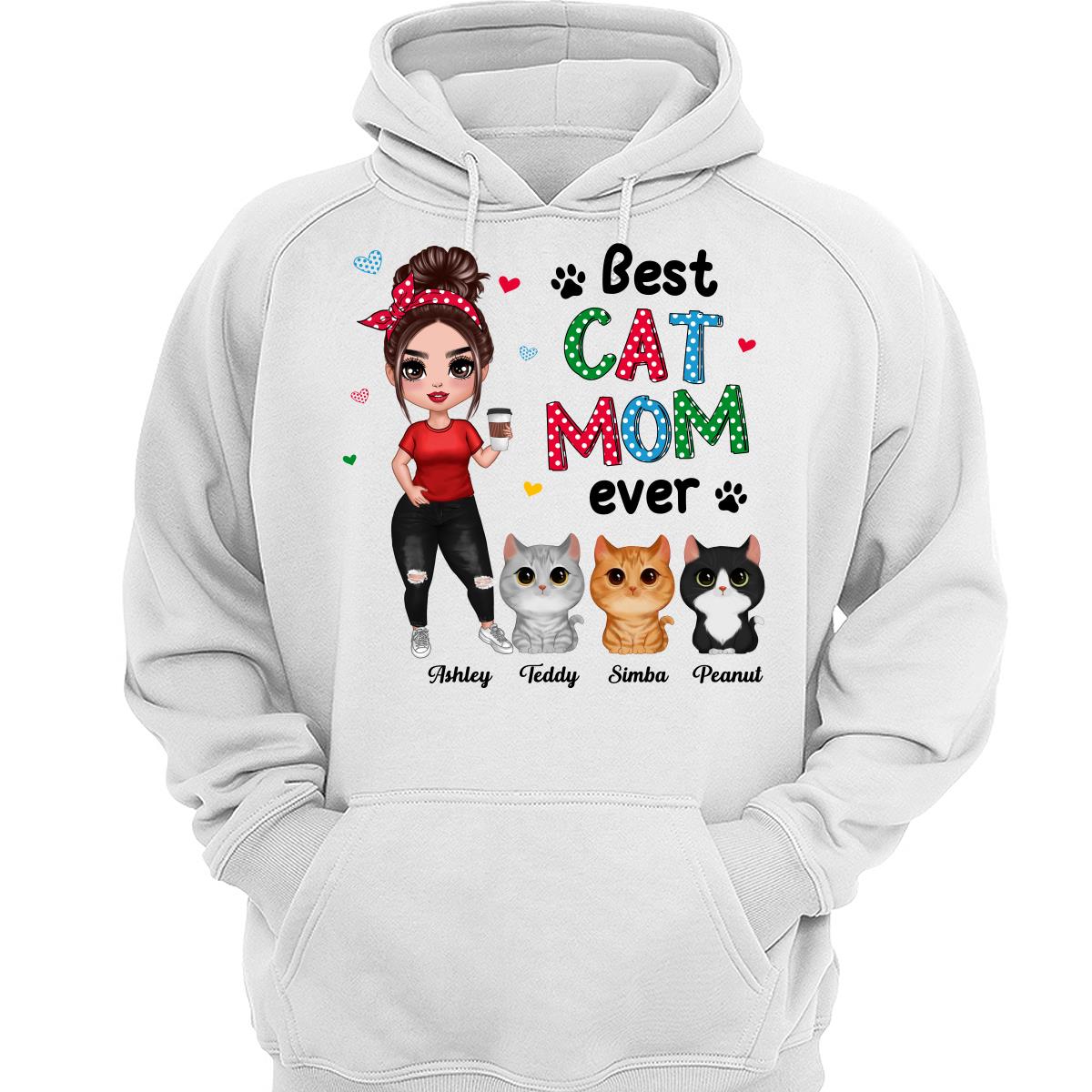 Colorful Polka Dot Pattern Cat Mom Watercolor Cute Cats And Woman Personalized Shirt