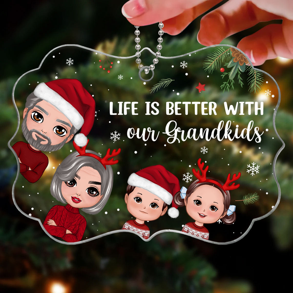Christmas Peeking Doll Grandma Grandpa Kids Gift For Grandma Grandpa Personalized Acrylic Ornament