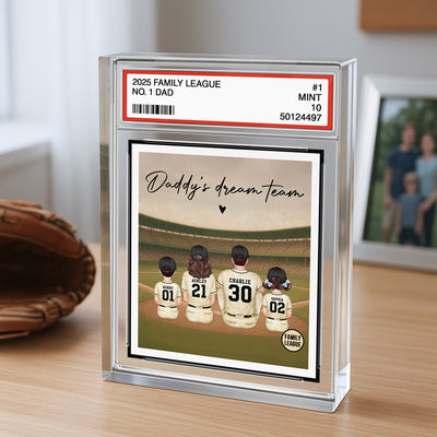 Retro Vintage Baseball Family No. 1 Dad Trading Card Style Personalized Rectangle Acrylic Block Plaque, Gift For Dad