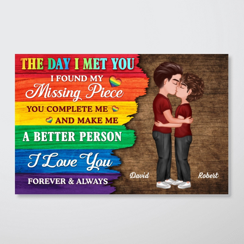 Half LGBT Flag Couple The Day I Met You Pride Month Personalized Poster, Gift For Couple