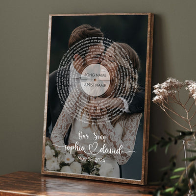 Vinyl Record Song Lyrics Art From Photo Personalized Poster, Wedding Anniversary  Gift For Him, For Her