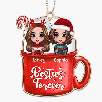 Christmas Doll Besties In Hot Cocoa Marshmallow Cup Personalized Wooden Ornament