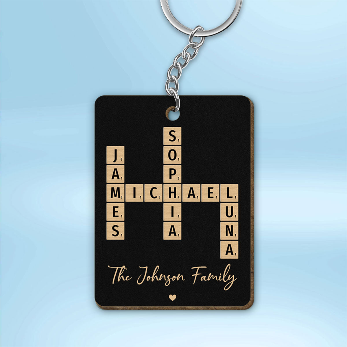 Family Crossword Puzzle Art Created In A Moment, Treasured Forever Personalized Wooden Keychain
