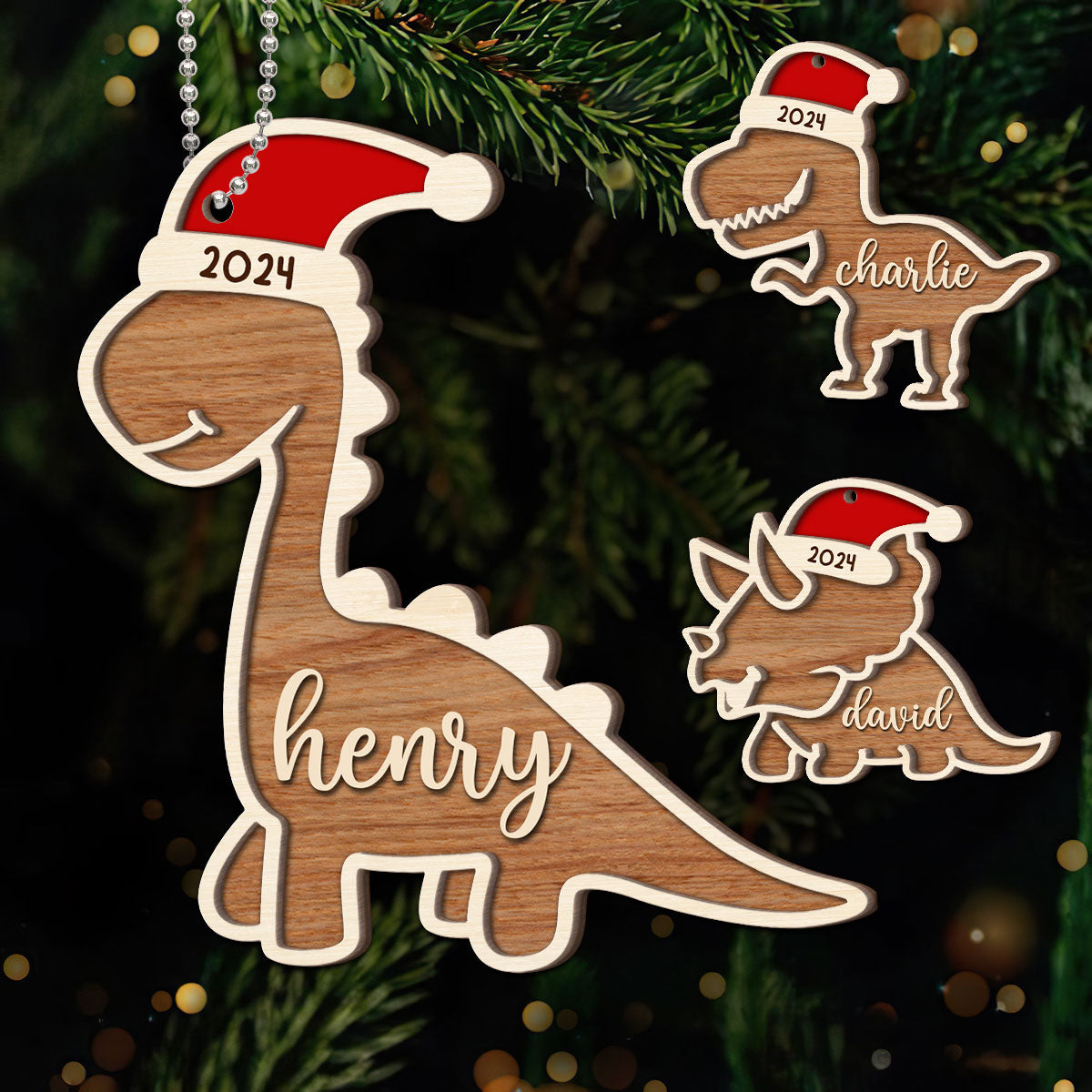 Have A Roaring Christmas Gift For Kid Dinosaur Personalized 2-Layer Wooden Ornament