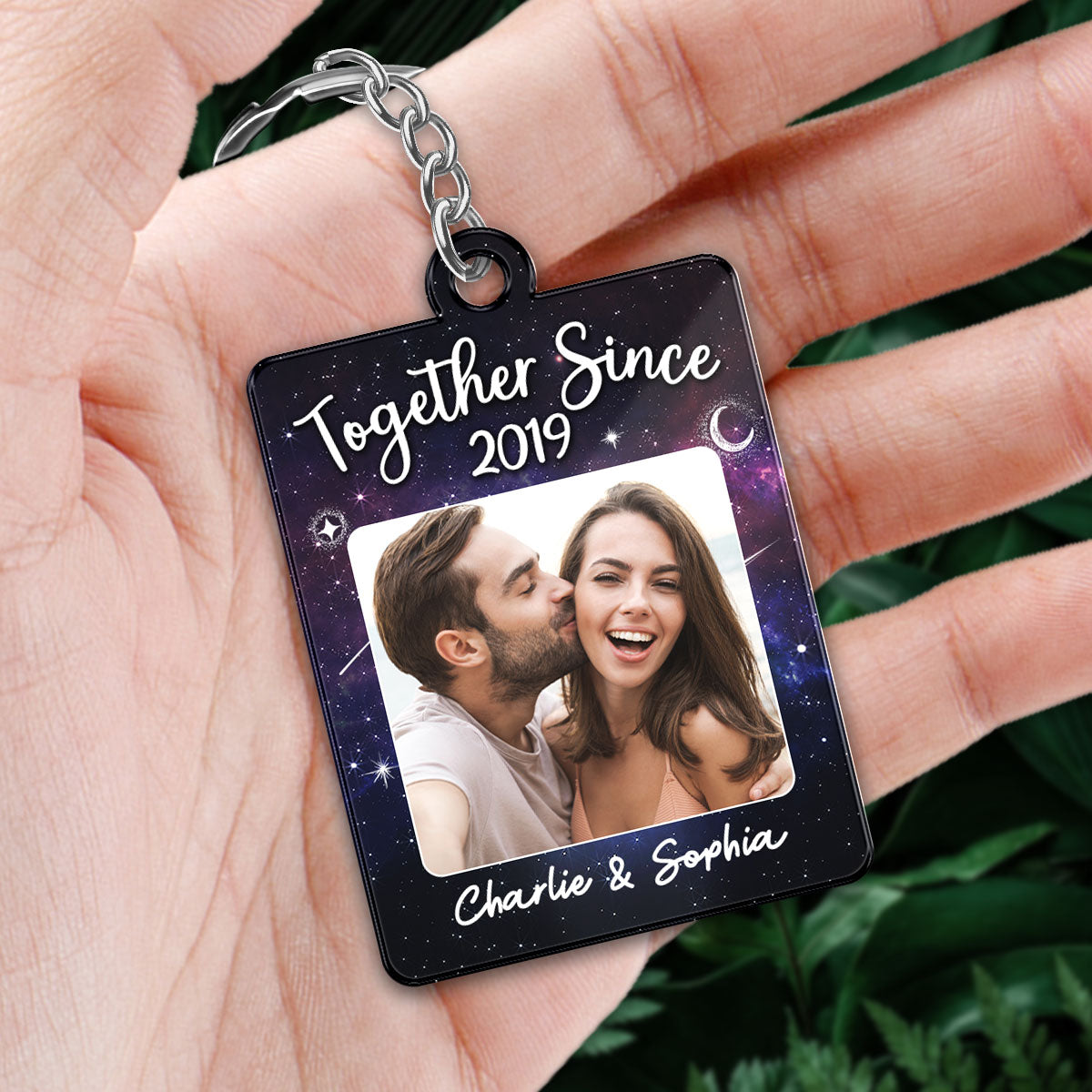 Couple Custom Photo Galaxy Night Favorite Song Scannable QR Code Personalized Acrylic Keychain