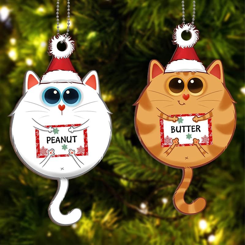 Round Fluffy Kitty Cat Personalized Wooden Ornament