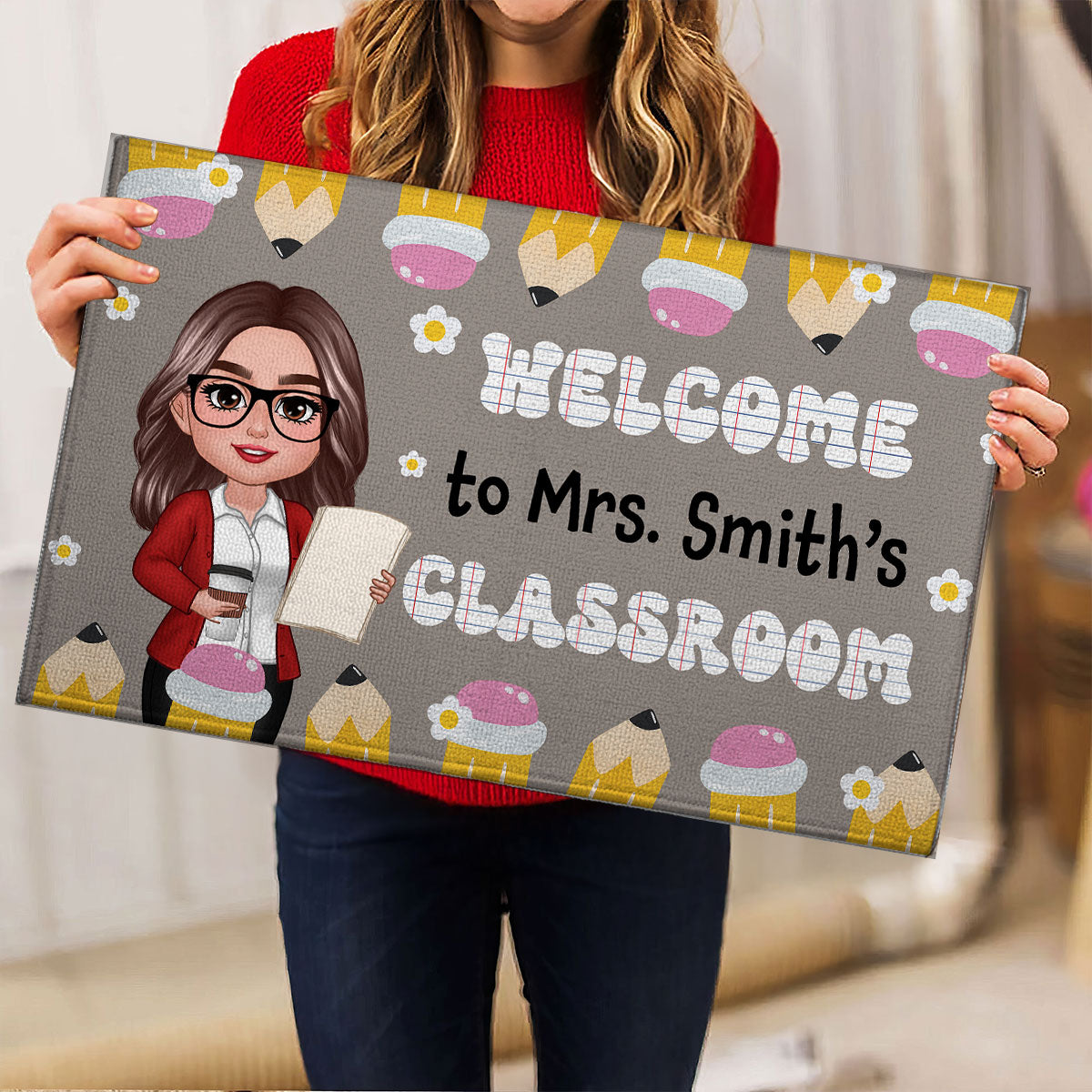 Classroom Decoration Welcome To Teacher Classroom Pencil Personalized Doormat