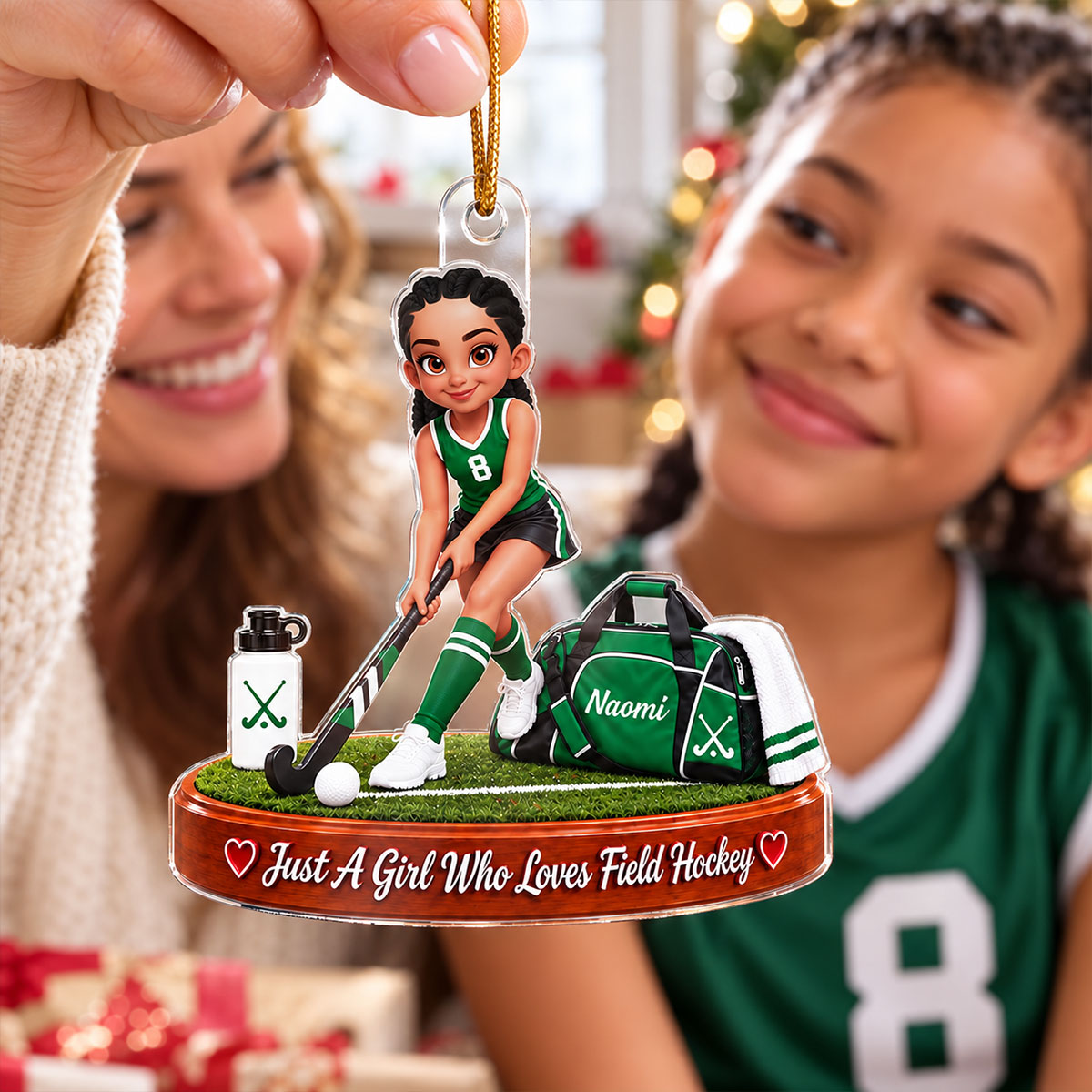 Just a Girl Who Loves Field Hockey - Personalized Acrylic Ornament - Christmas Gift for Daughter, Granddaughter
