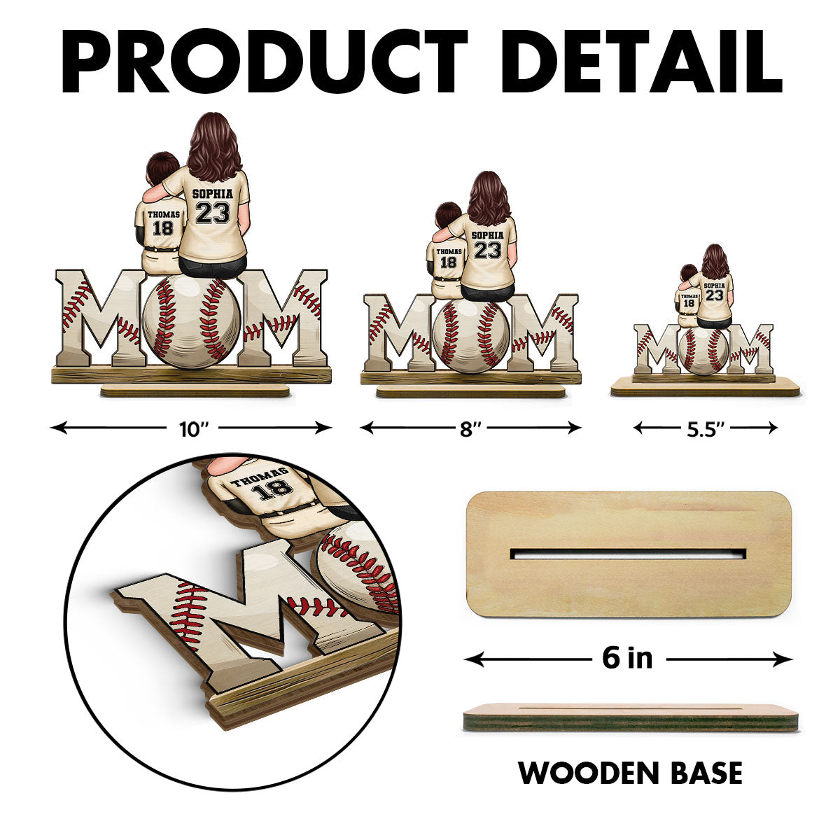 Baseball, Softball Mom And Kids - Personalized 2-Layered Wooden Plaque - Gift for Mom, Gift for Grandma, Gift for Wife