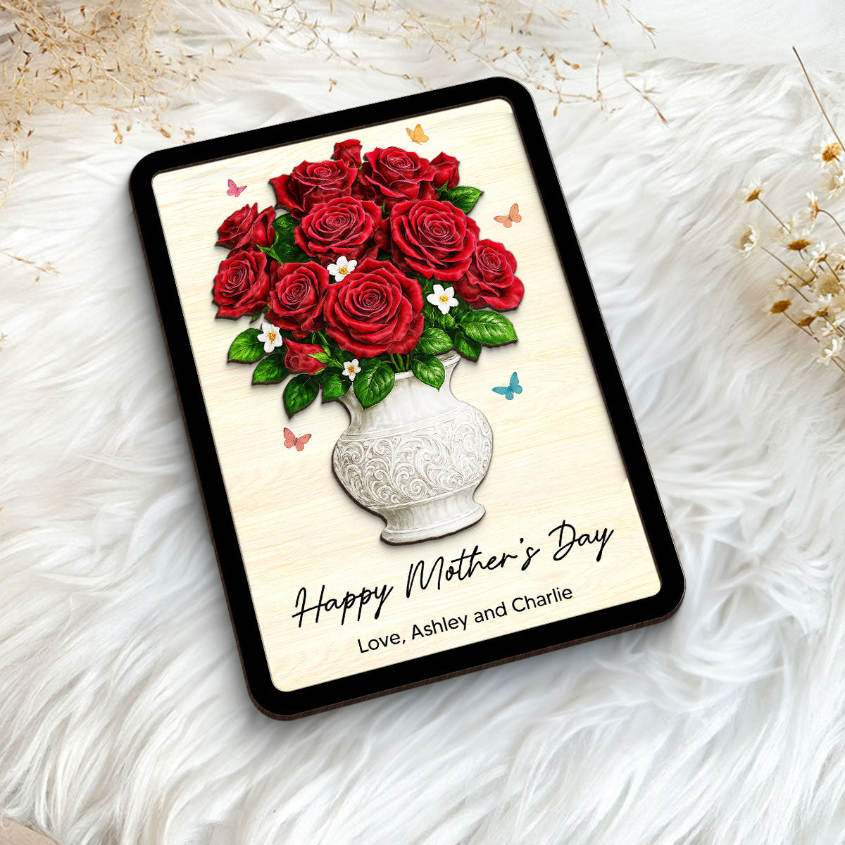 Flower Bouquet Personalized 2-Layer Wooden Plaque, Heartfelt 2025 Gift For Mom, For Grandma, For Wife