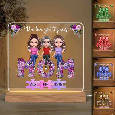 Mother Daughter Purple Flowers Puzzle Personalized Acrylic Custom Shape LED Night Light
